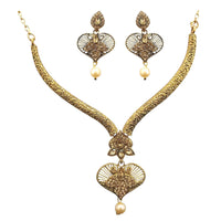 Kriaa Gold Plated Brown Austrian Stone Necklace Set