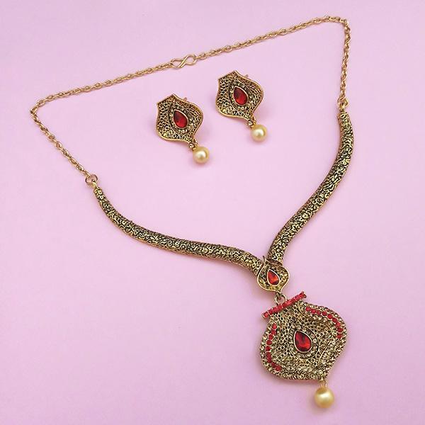 Kriaa Red Austrian Stone Gold Plated Necklace Set - 1113202B