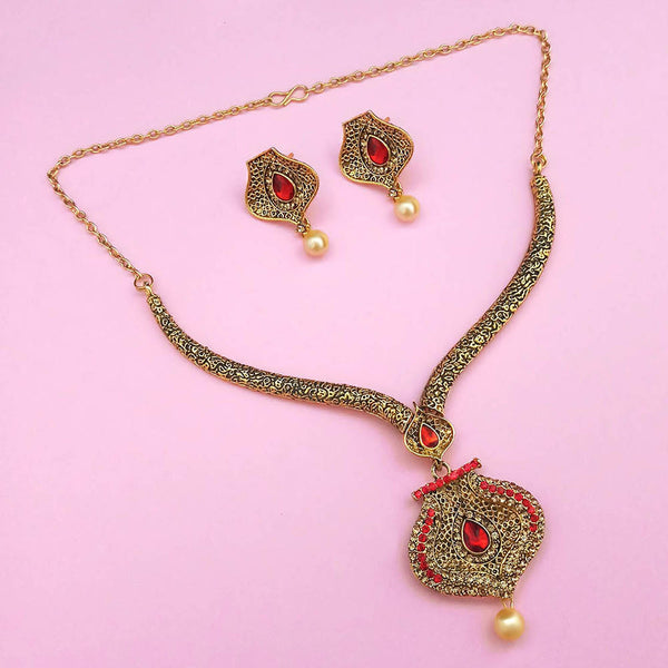 Kriaa Gold Plated Brown Austrian Stone Necklace Set