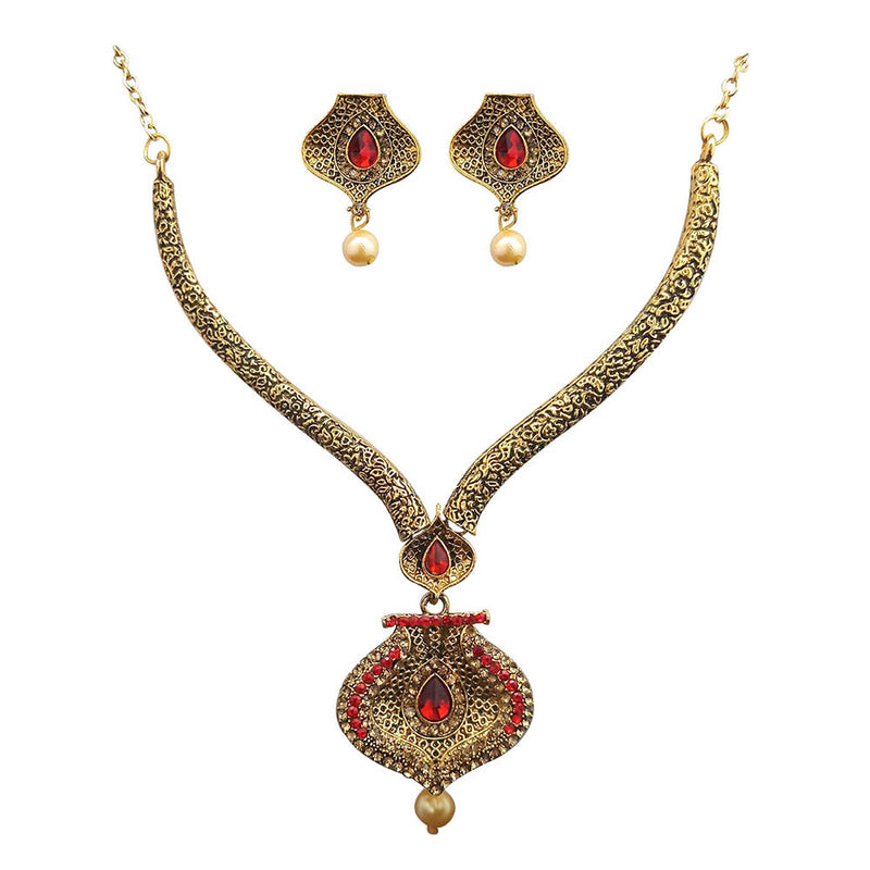 Kriaa Gold Plated Brown Austrian Stone Necklace Set