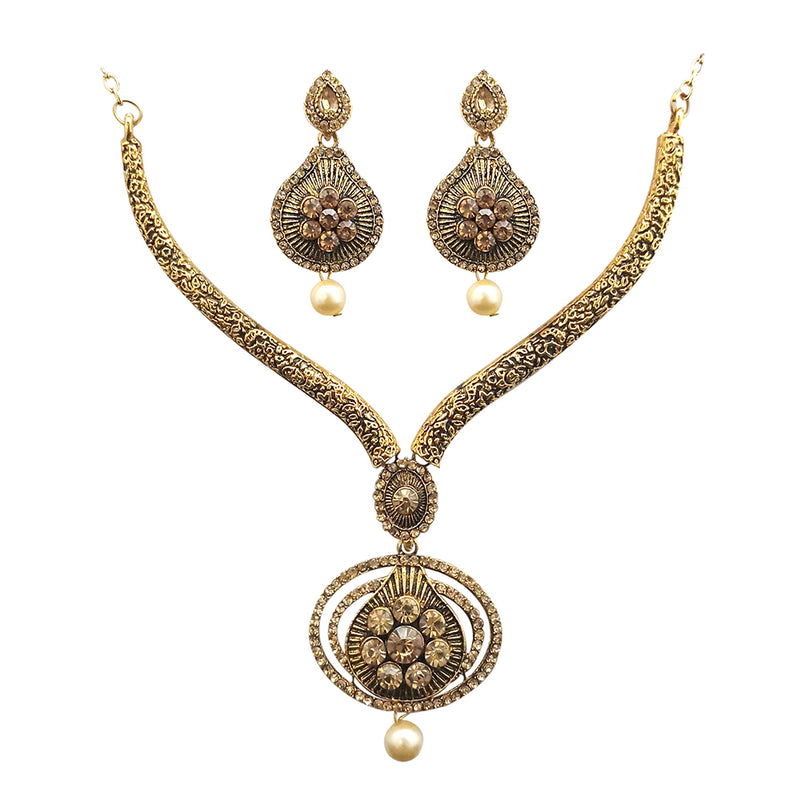 Kriaa Gold Plated Brown Austrian Stone Necklace Set