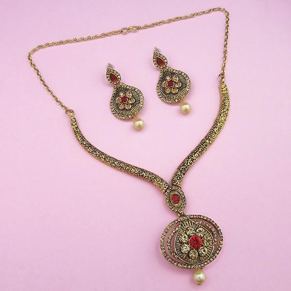 Kriaa Red Austrian Stone Gold Plated Necklace Set -1113203B