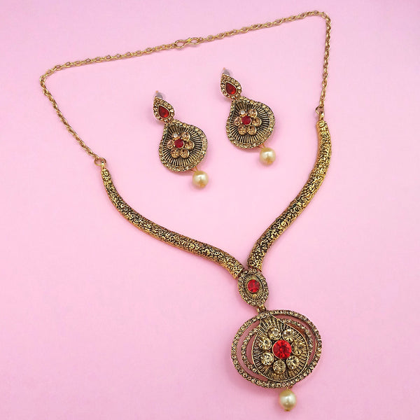 Kriaa Gold Plated Brown Austrian Stone Necklace Set