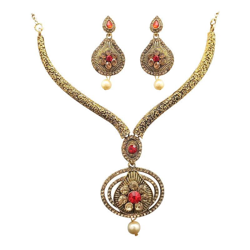 Kriaa Gold Plated Brown Austrian Stone Necklace Set