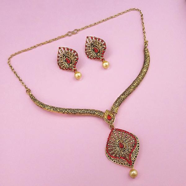 Kriaa Red Austrian Stone Gold Plated Necklace Set - 1113205B