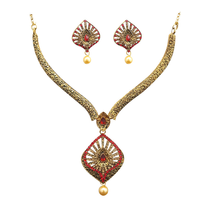 Kriaa Gold Plated Brown Austrian Stone Necklace Set