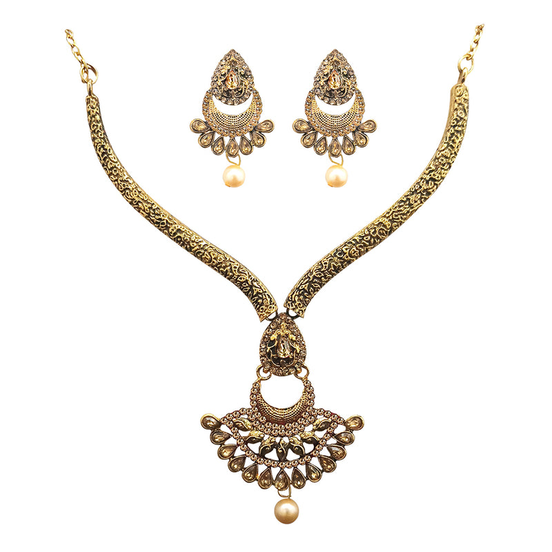 Kriaa Gold Plated Brown Austrian Stone Necklace Set