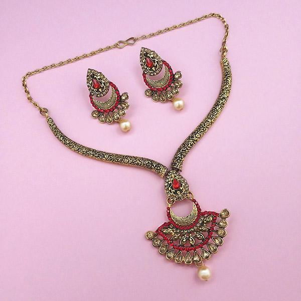 Kriaa Red Austrian Stone Gold Plated Necklace Set - 1113206B