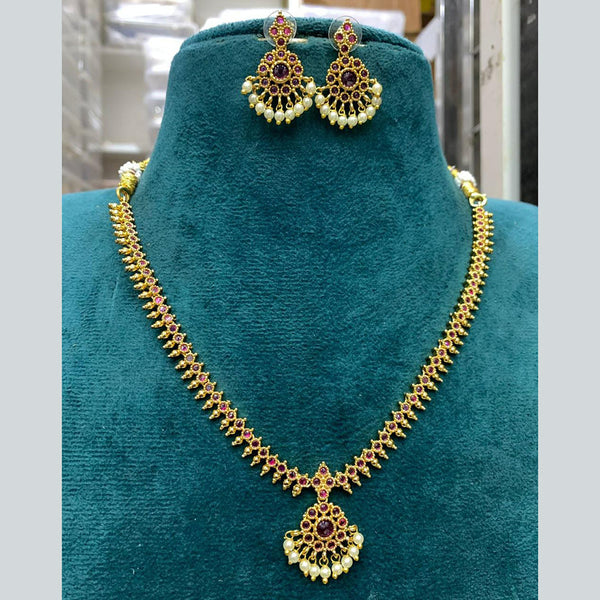 Sona Creation Gold Plated Pota Stone Necklace Set