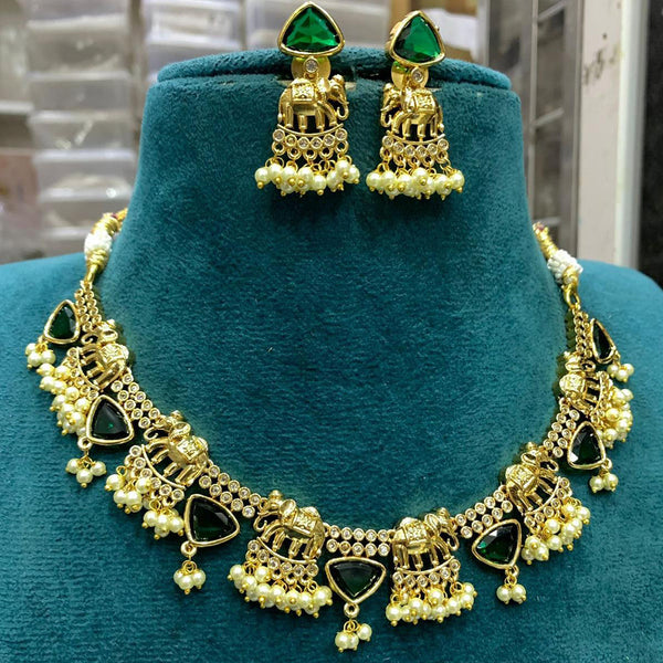 Sona Creation Gold Plated Crystal Stone Elephant Necklace Set