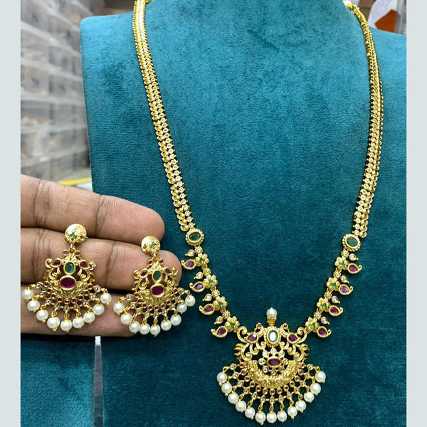 Sona Creation Gold Plated Pota Stone Long Necklace Set