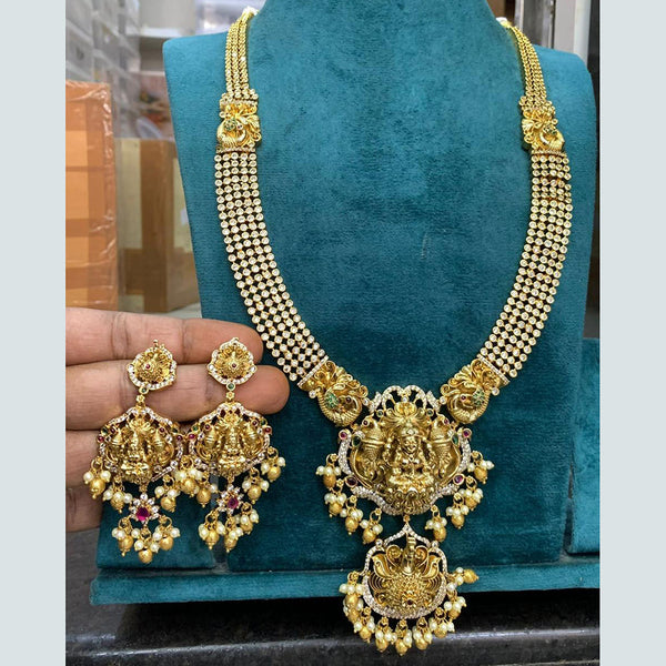 Sona Creation Gold Plated Temple Long Necklace Set