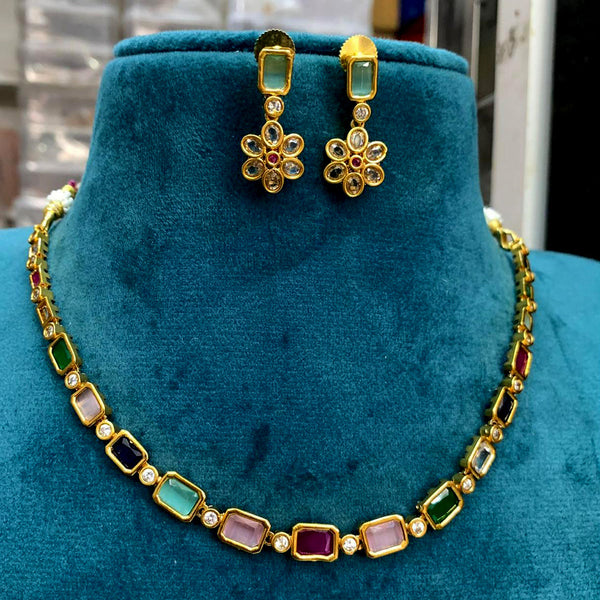 Sona Creation Gold Plated Crystal Stone Necklace Set