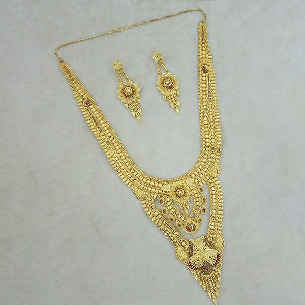 Utkrishtt Copper Forming Gold Plated Long Necklace Set - 1113342