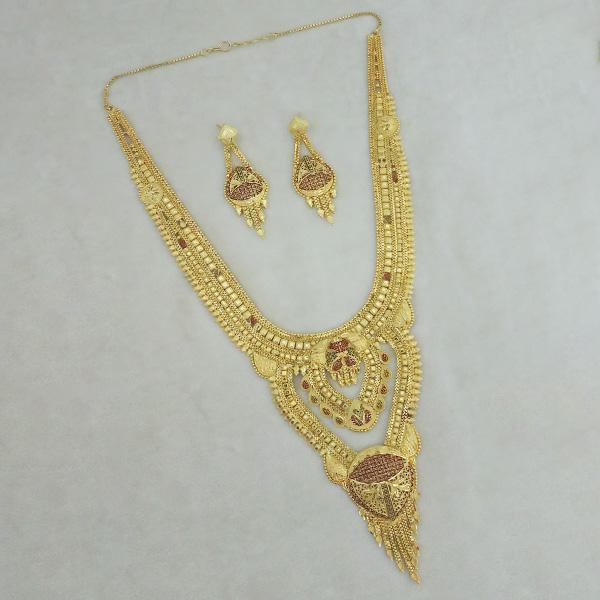 Utkrishtt Copper Forming Gold Plated Long Necklace Set - 1113343