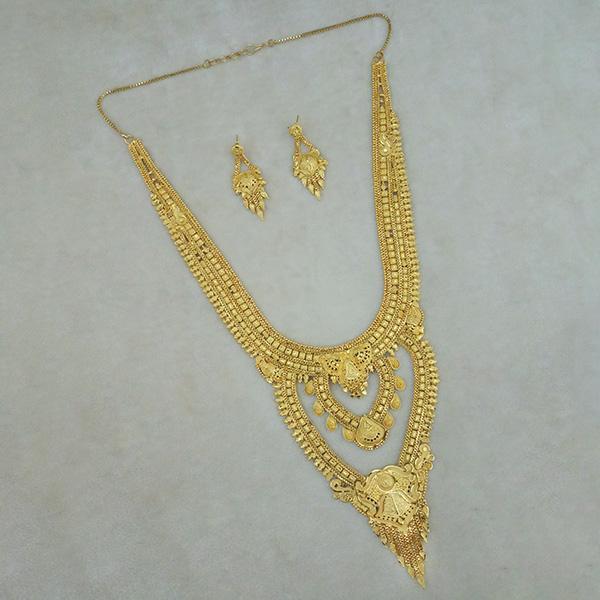 Utkrishtt Copper Forming Gold Plated Long Necklace Set - 1113344