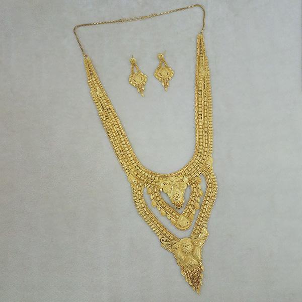 Utkrishtt Copper Forming Gold Plated Long Necklace Set - 1113345