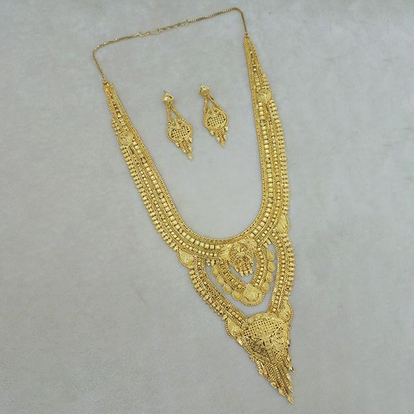 Utkrishtt Copper Forming Gold Plated Long Necklace Set - 1113346