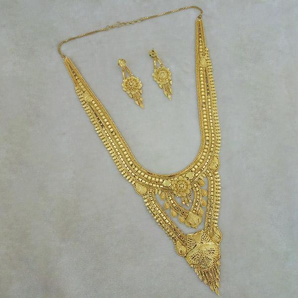 Utkrishtt Copper Forming Gold Plated Long Necklace Set - 1113347