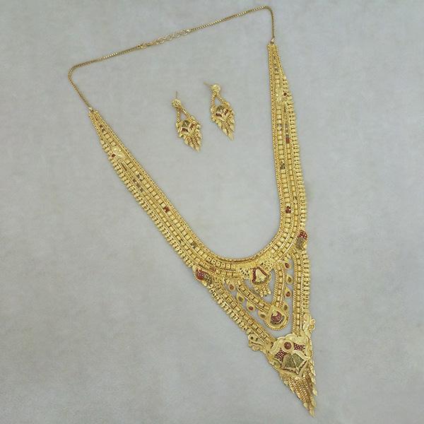 Utkrishtt Copper Forming Gold Plated Long Necklace Set - 1113348