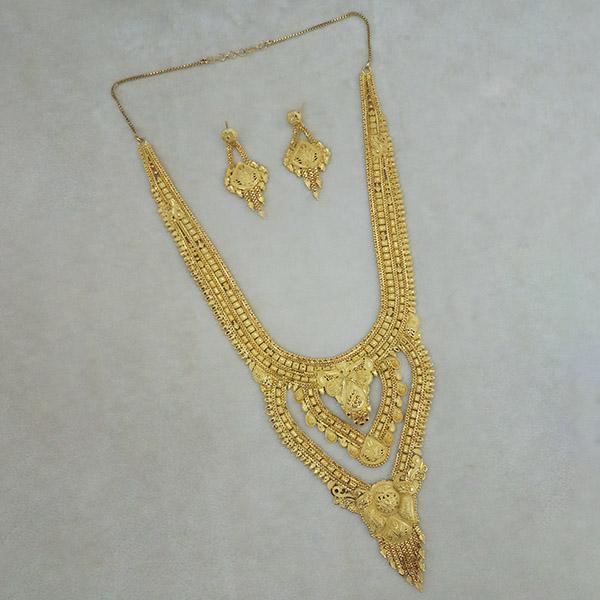 Utkrishtt Copper Forming Gold Plated Long Necklace Set - 1113349