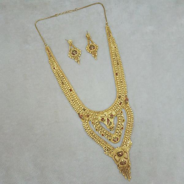 Utkrishtt Copper Forming Gold Plated Long Necklace Set - 1113350