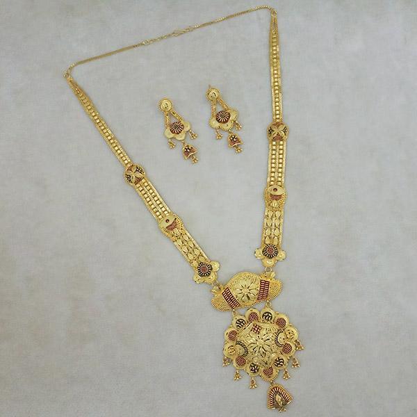 Utkrishtt Copper Forming Gold Plated Long Necklace Set - 1113359