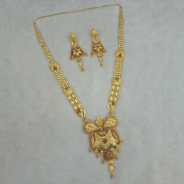 Utkrishtt Copper Forming Gold Plated Long Necklace Set - 1113360