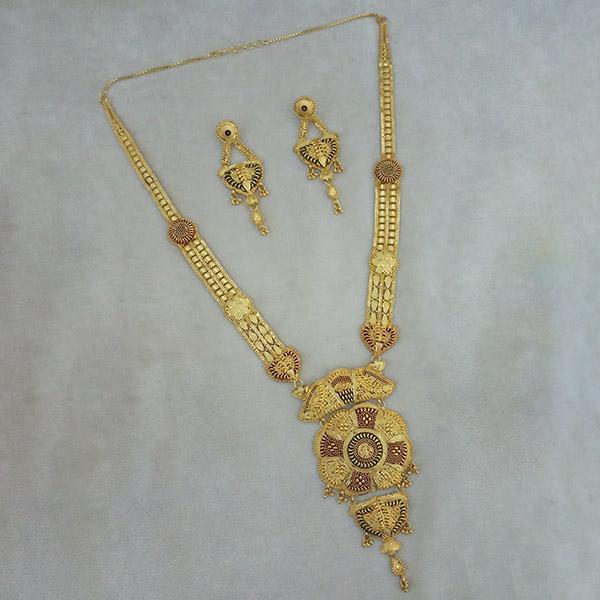 Utkrishtt Copper Forming Gold Plated Long Necklace Set - 1113361