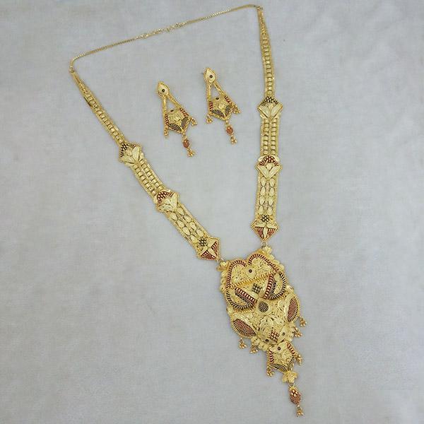 Utkrishtt Copper Forming Gold Plated Long Necklace Set - 1113362