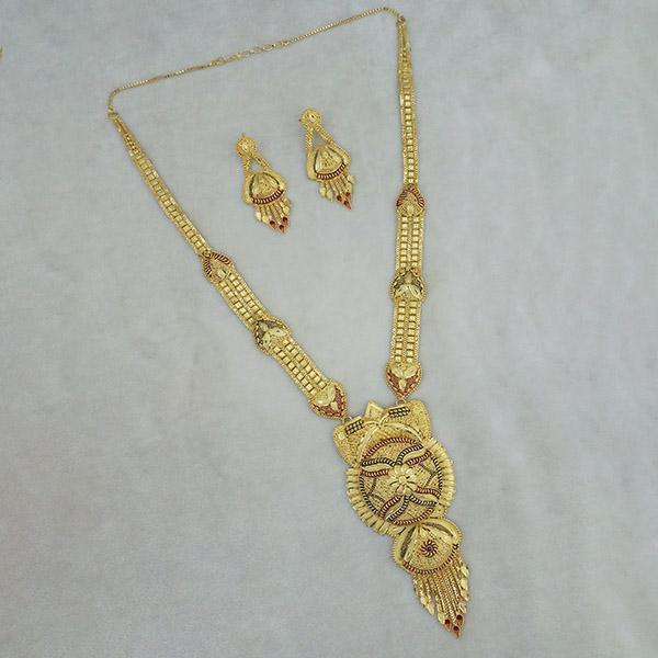 Utkrishtt Copper Forming Gold Plated Long Necklace Set - 1113363