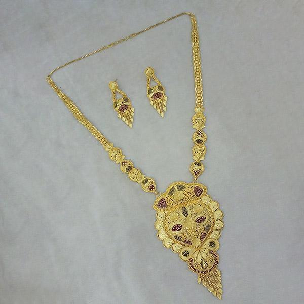 Utkrishtt Copper Forming Gold Plated Long Necklace Set - 1113368