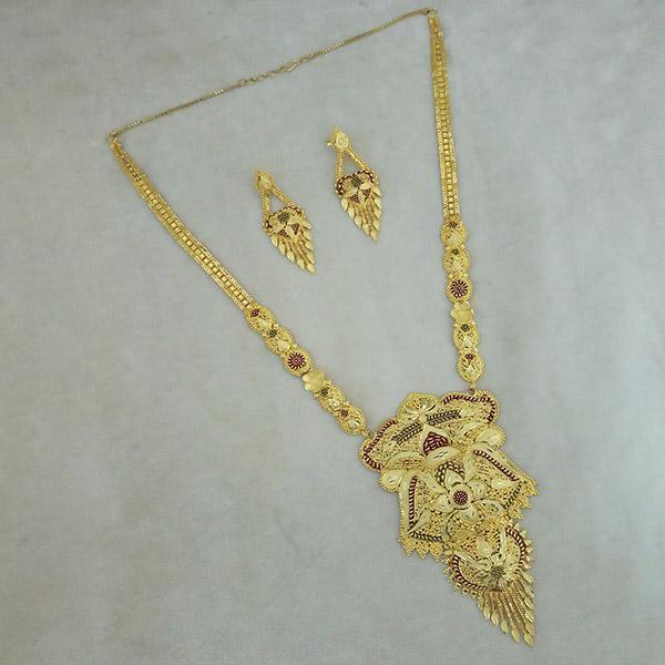 Utkrishtt Copper Forming Gold Plated Long Necklace Set - 1113370