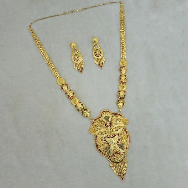 Utkrishtt Copper Forming Gold Plated Long Necklace Set - 1113371