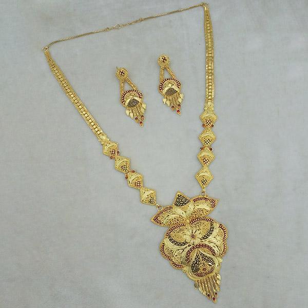 Utkrishtt Copper Forming Gold Plated Long Necklace Set - 1113374