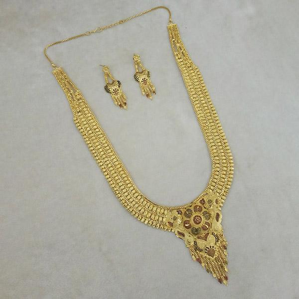 Utkrishtt Copper Forming Gold Plated Long Necklace Set - 1113384