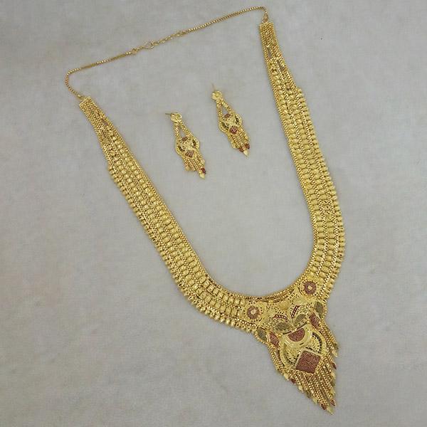 Utkrishtt Copper Forming Gold Plated Long Necklace Set - 1113385