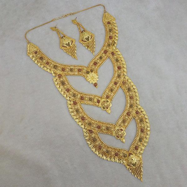 Utkrishtt Copper Forming Gold Plated Long Necklace Set - 1113391