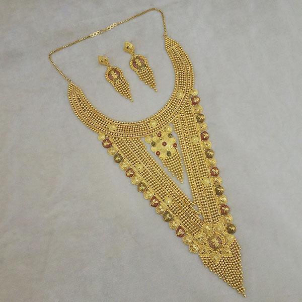 Utkrishtt Copper Forming Gold Plated Long Necklace Set - 1113394
