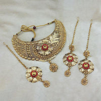 Kriaa Gold Plated Brown Kundan Choker Necklace Set With Maang Tikka - 1113621