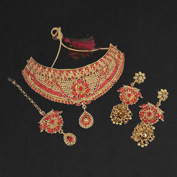 Kriaa Gold Plated Austrian Stone Choker Necklace Set With Maang Tikka - 1113628