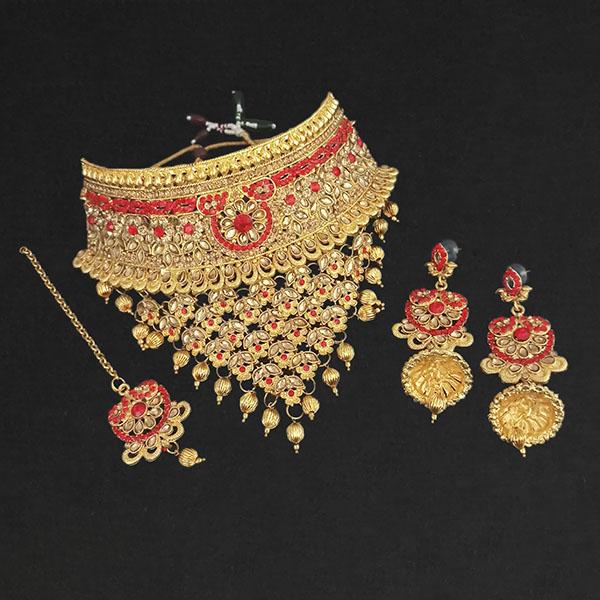 Kriaa Gold Plated Austrian Stone Choker Necklace Set With Maang Tikka - 1113629