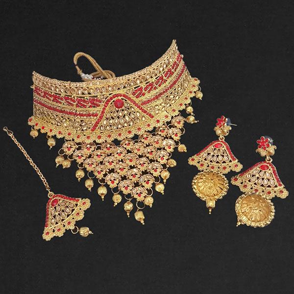 Kriaa Gold Plated Austrian Stone Choker Necklace Set With Maang Tikka - 1113633