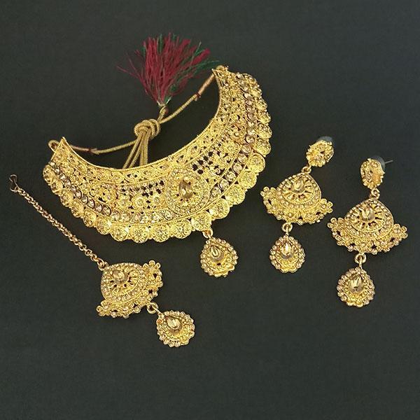 Kriaa Brown Stone Choker Necklace Set With Maang Tikka - 1113639