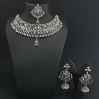 Jeweljunk Austrian Stone Oxidised Choker Necklace Set With Maang Tikka - 1113650