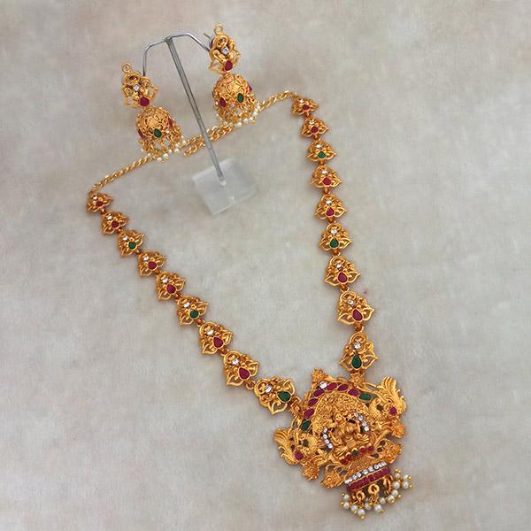 Kriaa Maroon And Green Pota Stone Necklace Set - 1113703