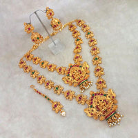 Kriaa Maroon Stone Double Gold Plated Necklace Set - 1113709