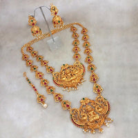 Kriaa Maroon Stone Double Gold Plated Necklace Set