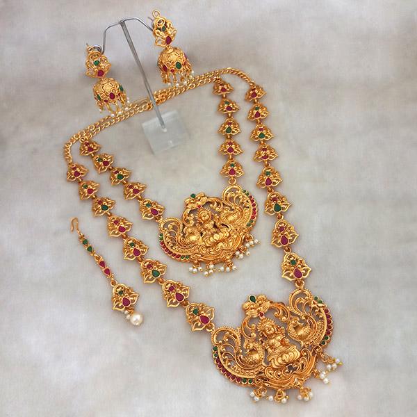 Kriaa Maroon Stone Double Gold Plated Necklace Set - 1113710