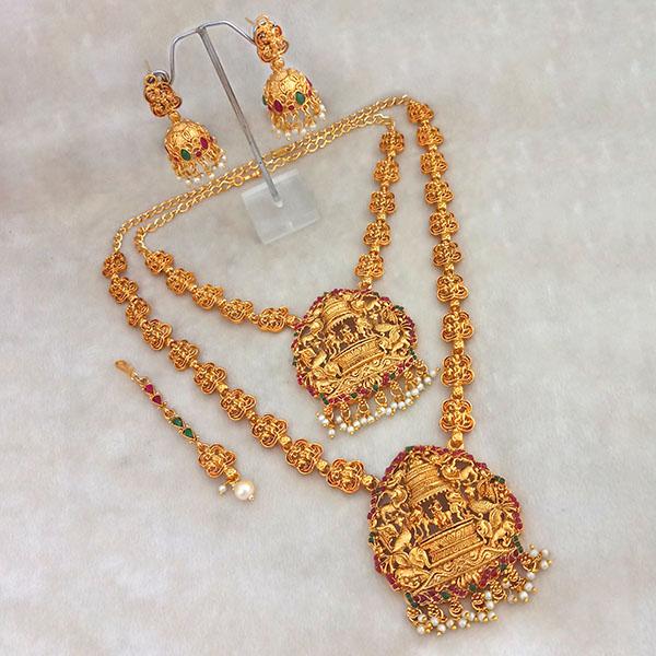 Kriaa Maroon Stone Double Gold Plated Necklace Set - 1113713